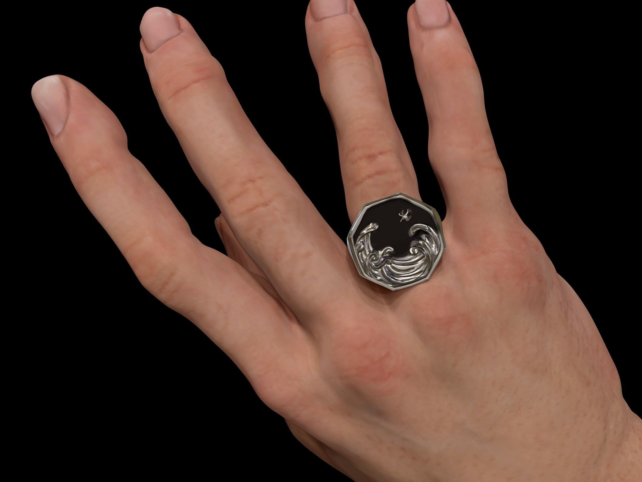 Japanese wave ring 3D print model_3