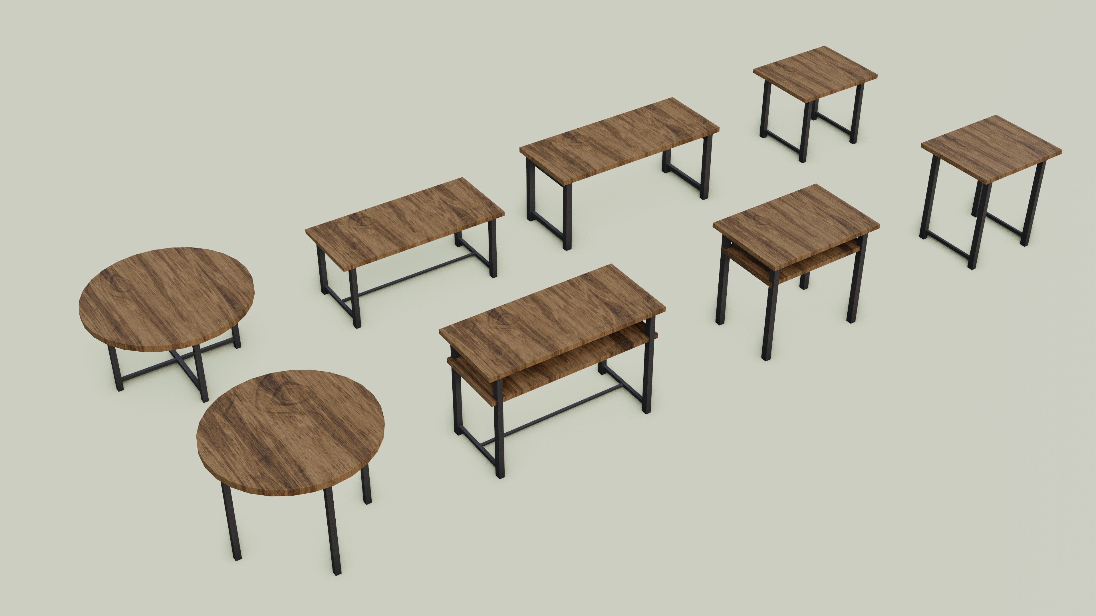 Table Pack Procedural Low-poly 3D model_2