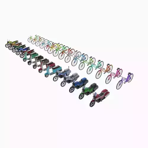 set of motorcycles and bicycles