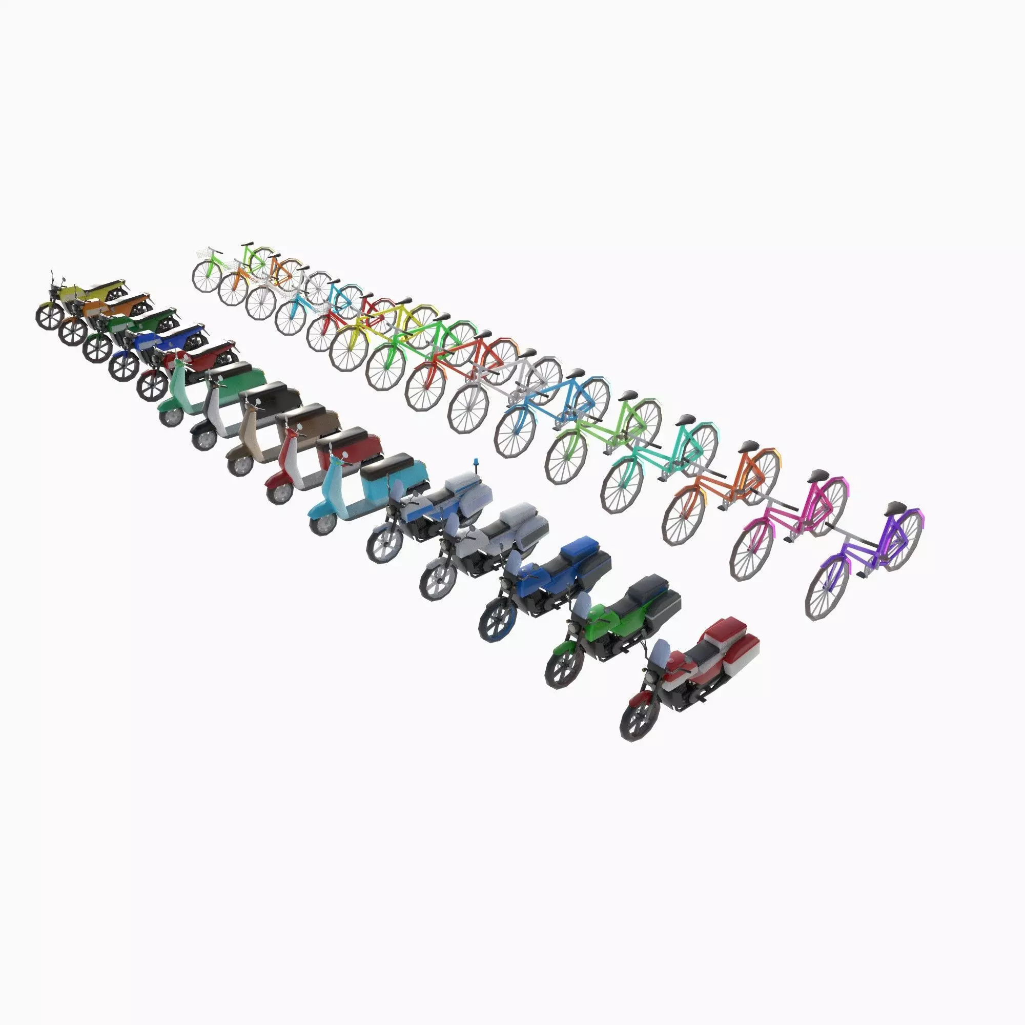 set of motorcycles and bicycles Low-poly 3D model_0