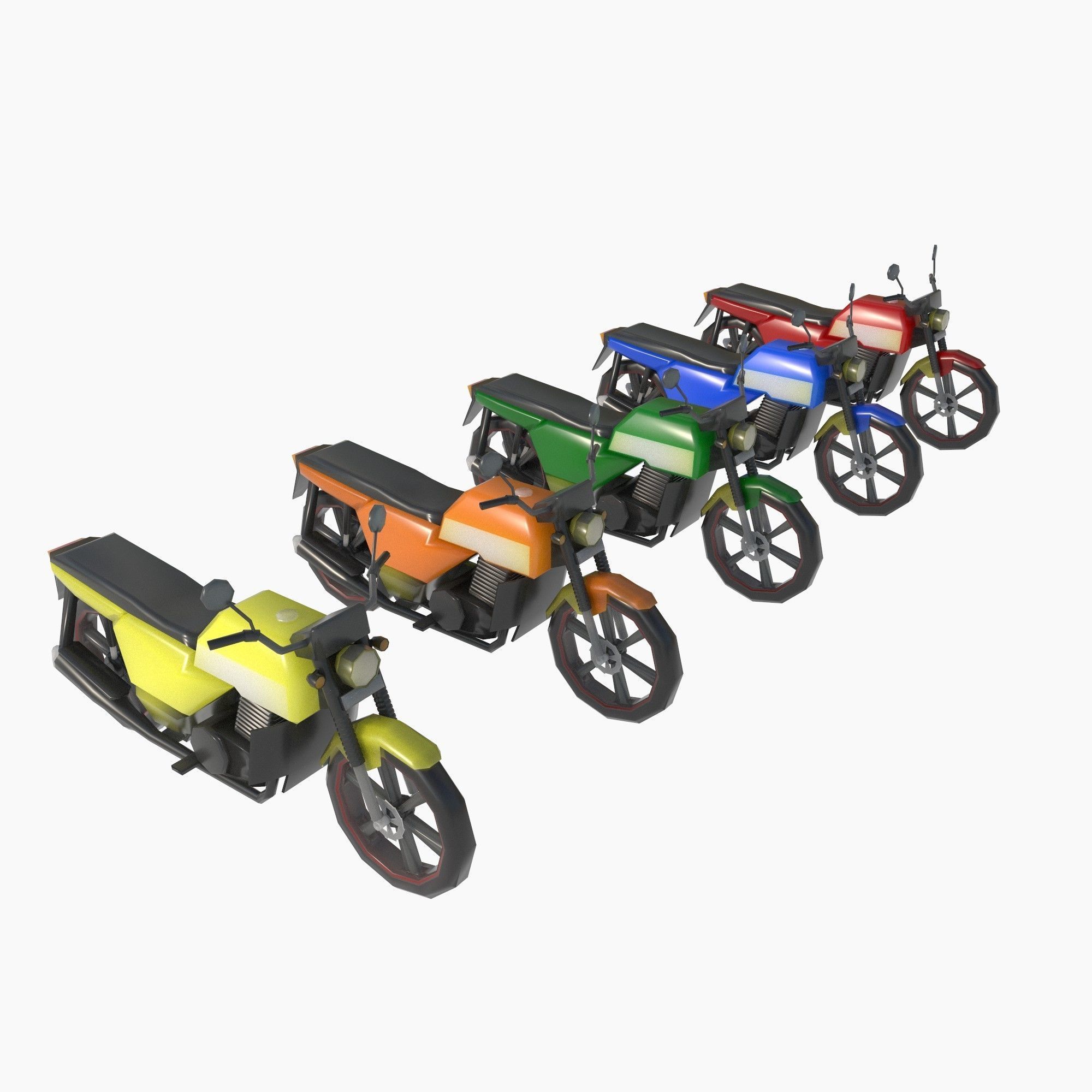 set of motorcycles and bicycles Low-poly 3D model_7