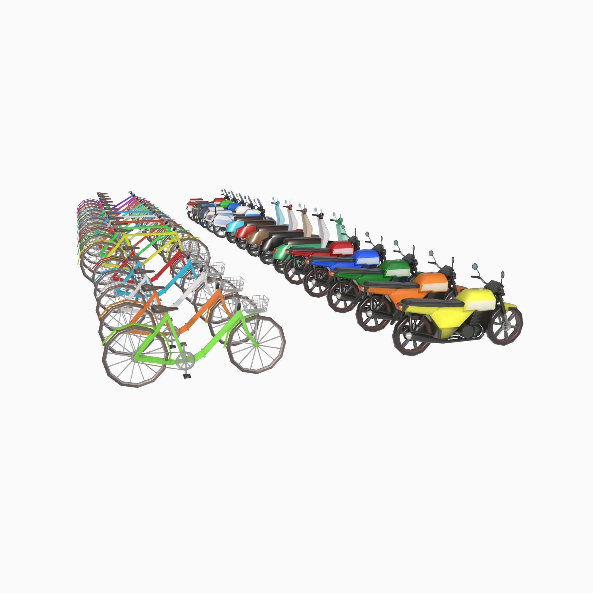 set of motorcycles and bicycles Low-poly 3D model_2
