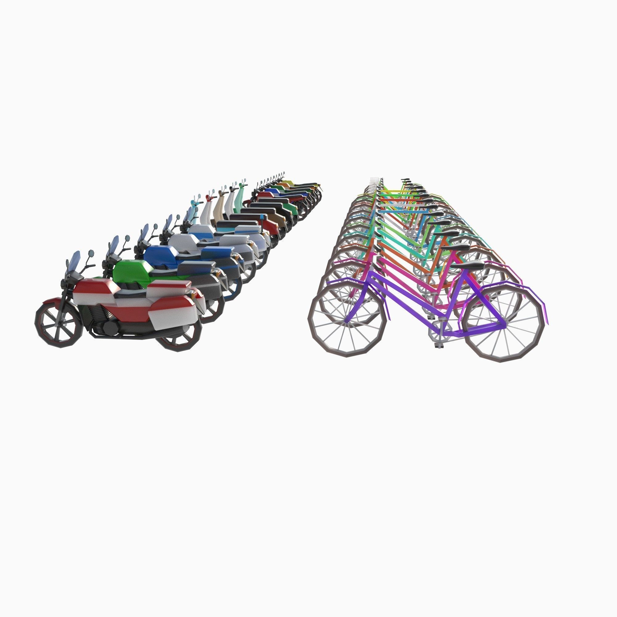 set of motorcycles and bicycles Low-poly 3D model_3