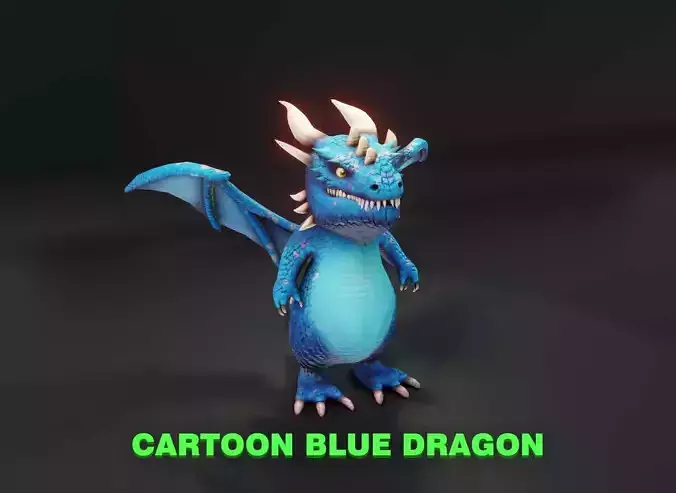 Cartoon Blue Dragon 3D Model