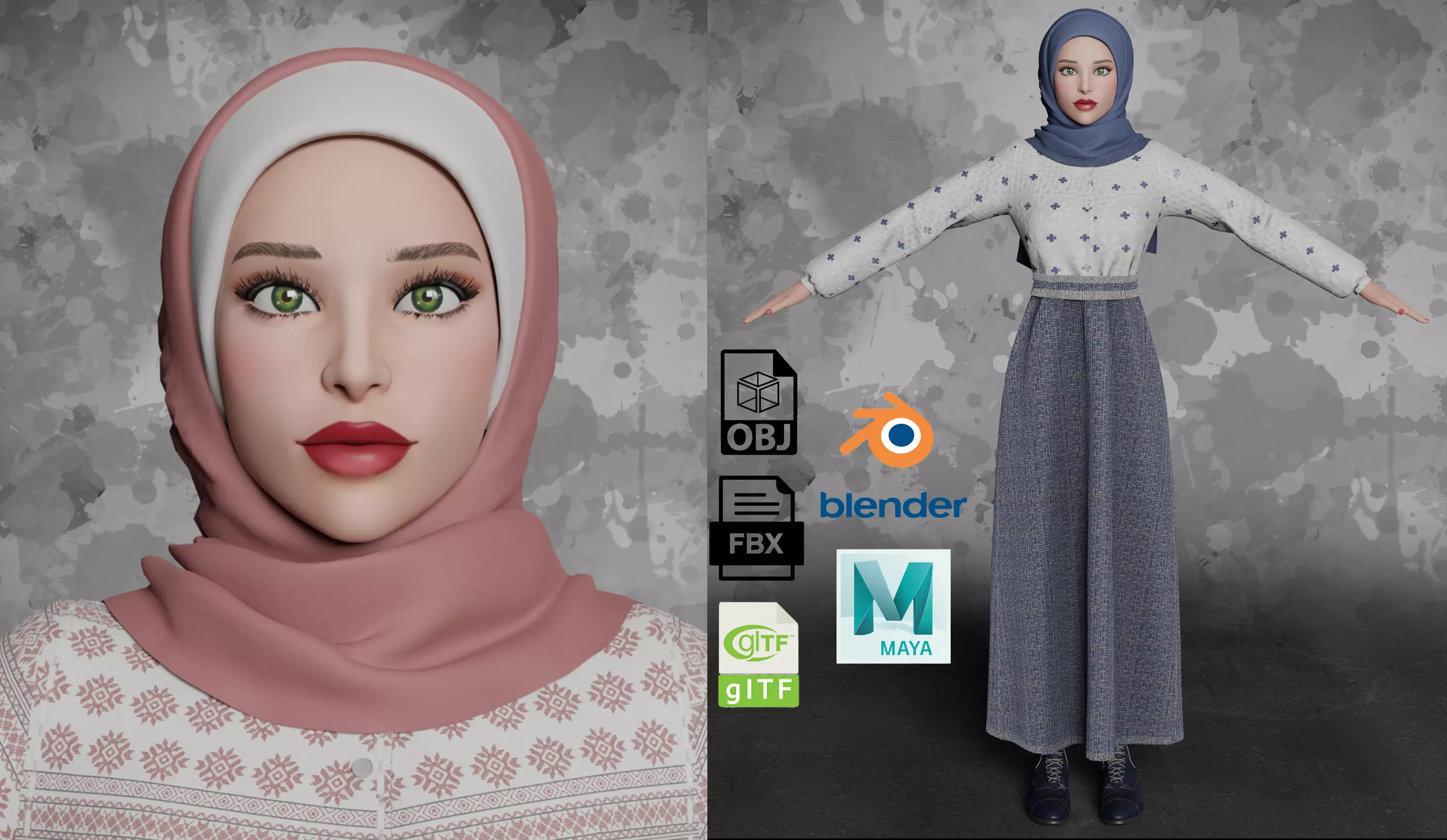 Sara - Muslim Girl with Hijab Low-poly 3D model