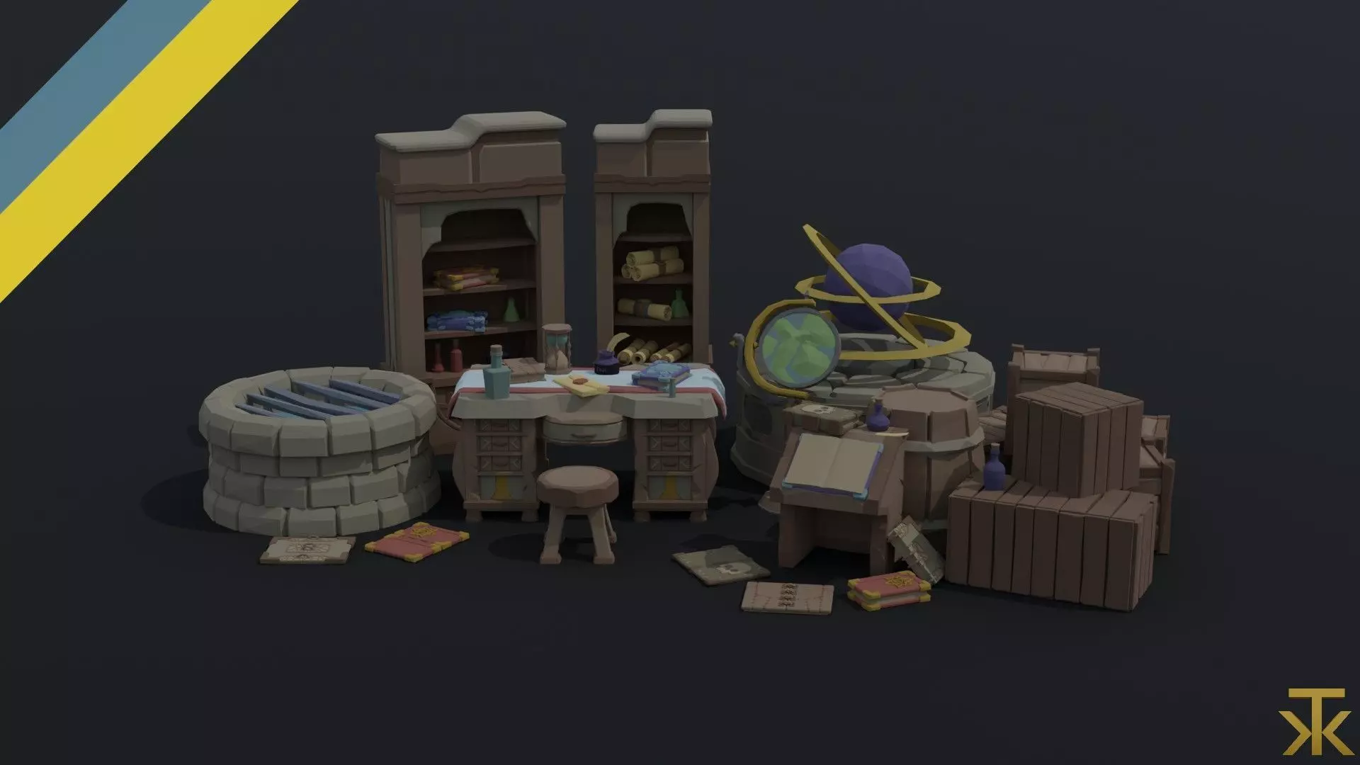Cartoon fantasy magic clerk asset Polygonal Style Low-poly 3D model_0