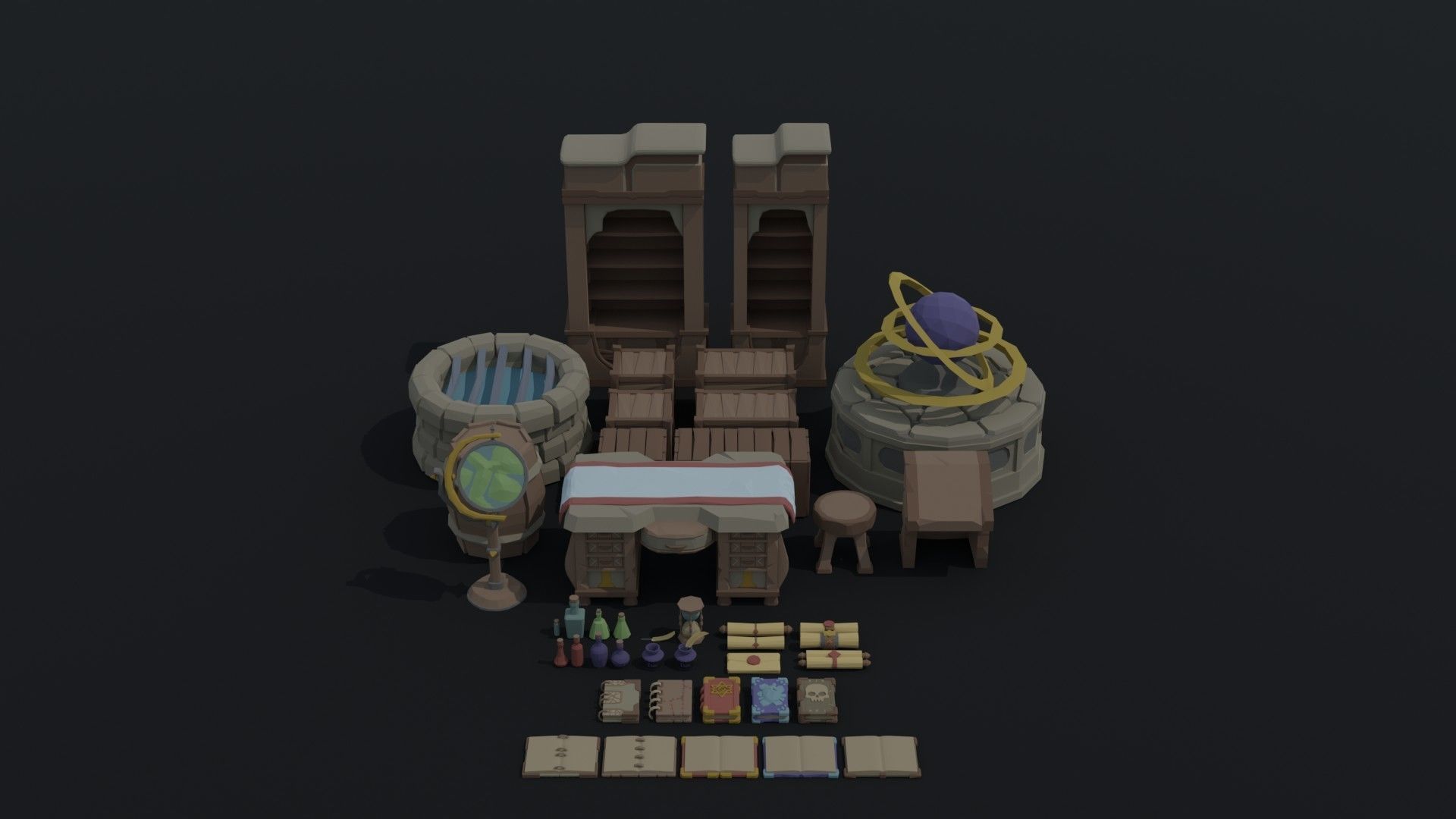 Cartoon fantasy magic clerk asset Polygonal Style Low-poly 3D model_1