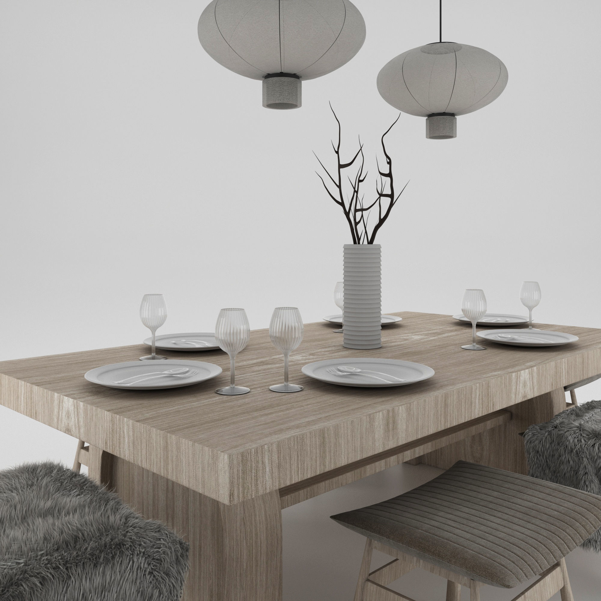 Table and chairs 3D model_2