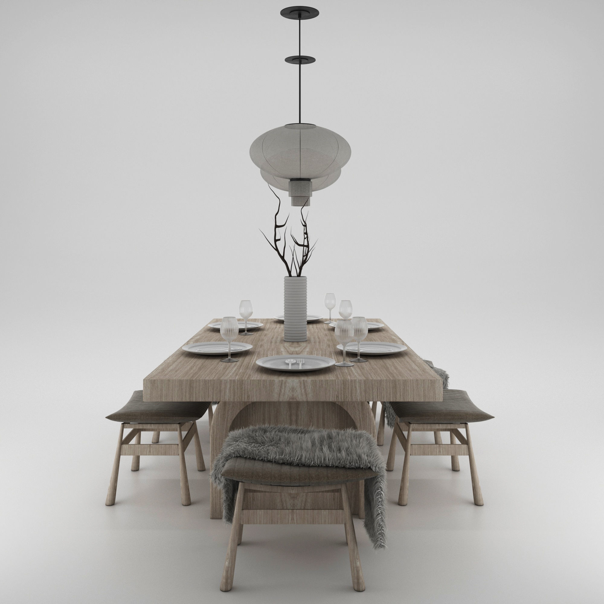 Table and chairs 3D model_3
