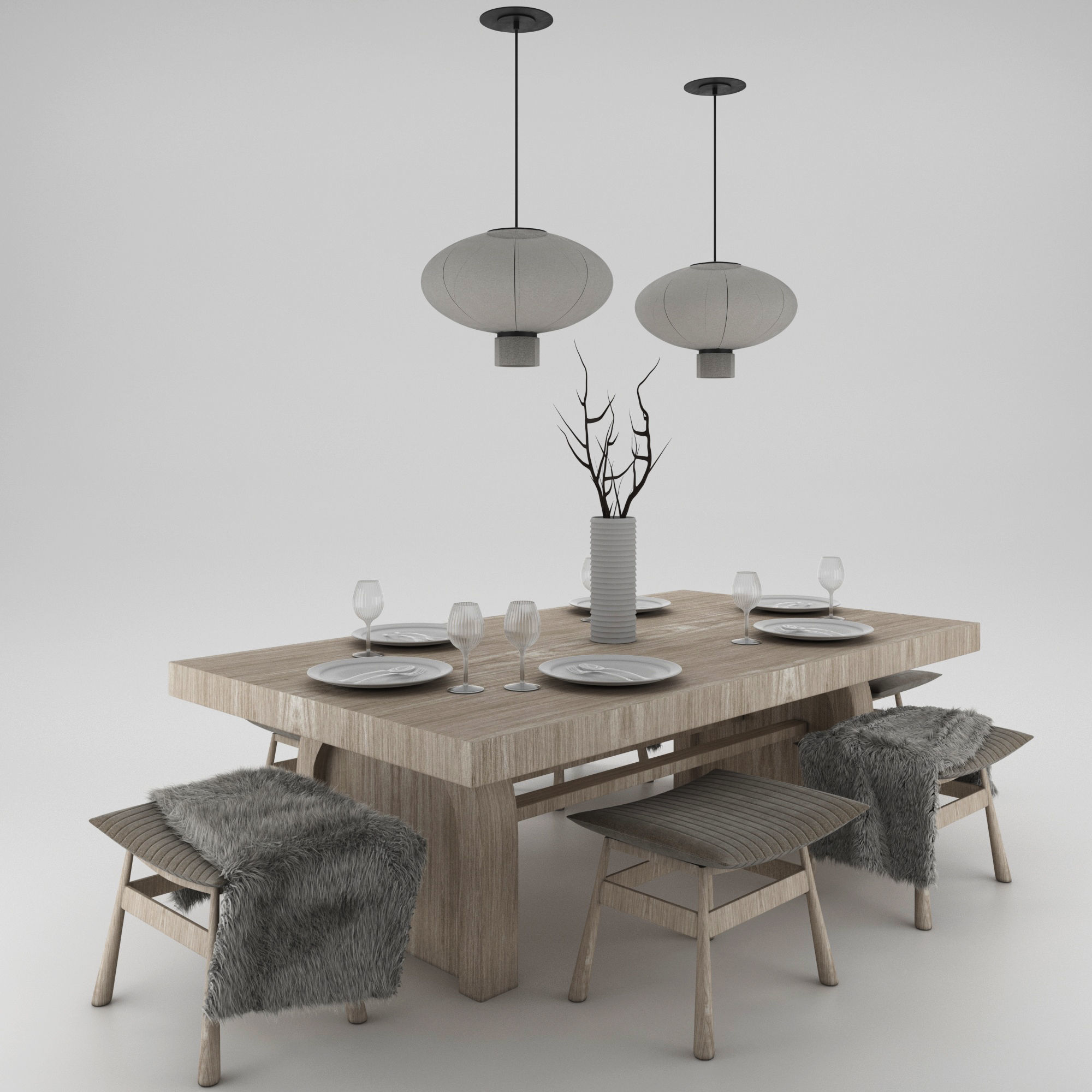 Table and chairs 3D model_1
