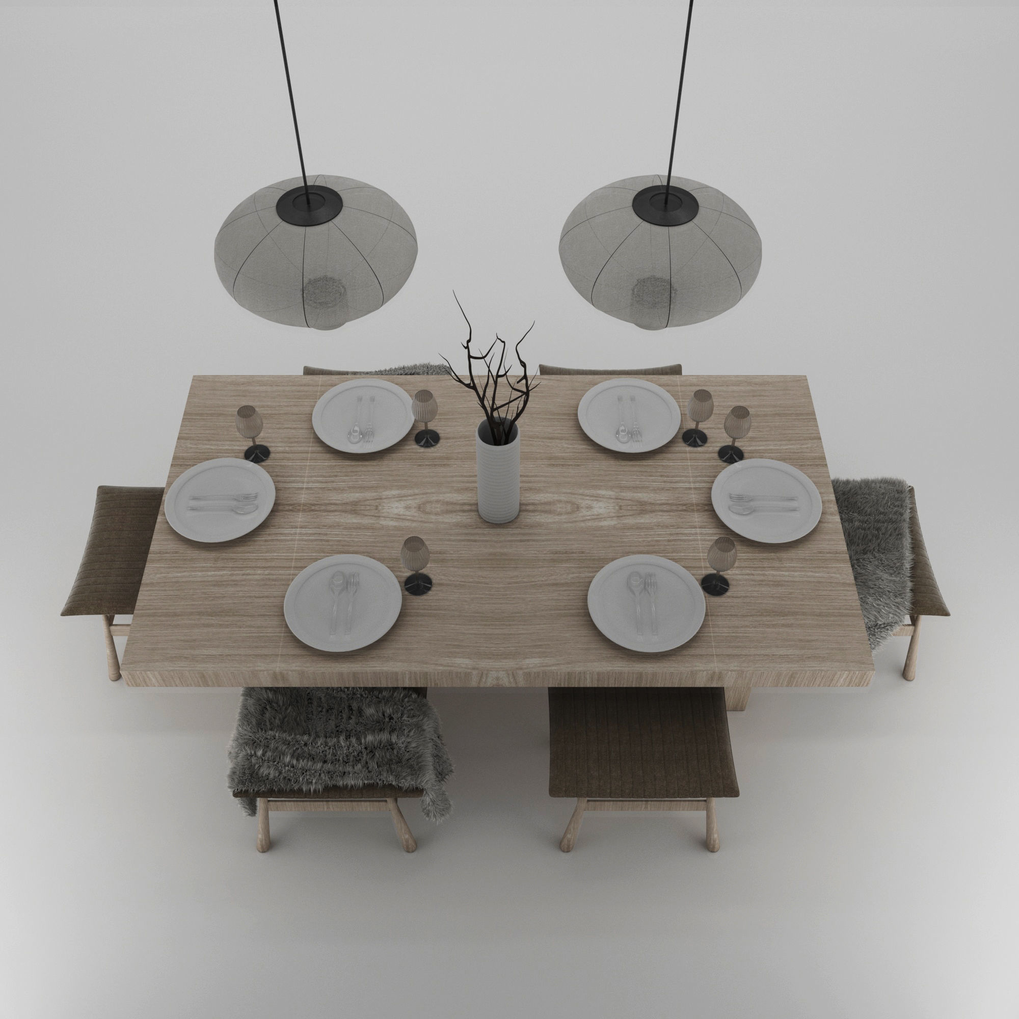 Table and chairs 3D model_4