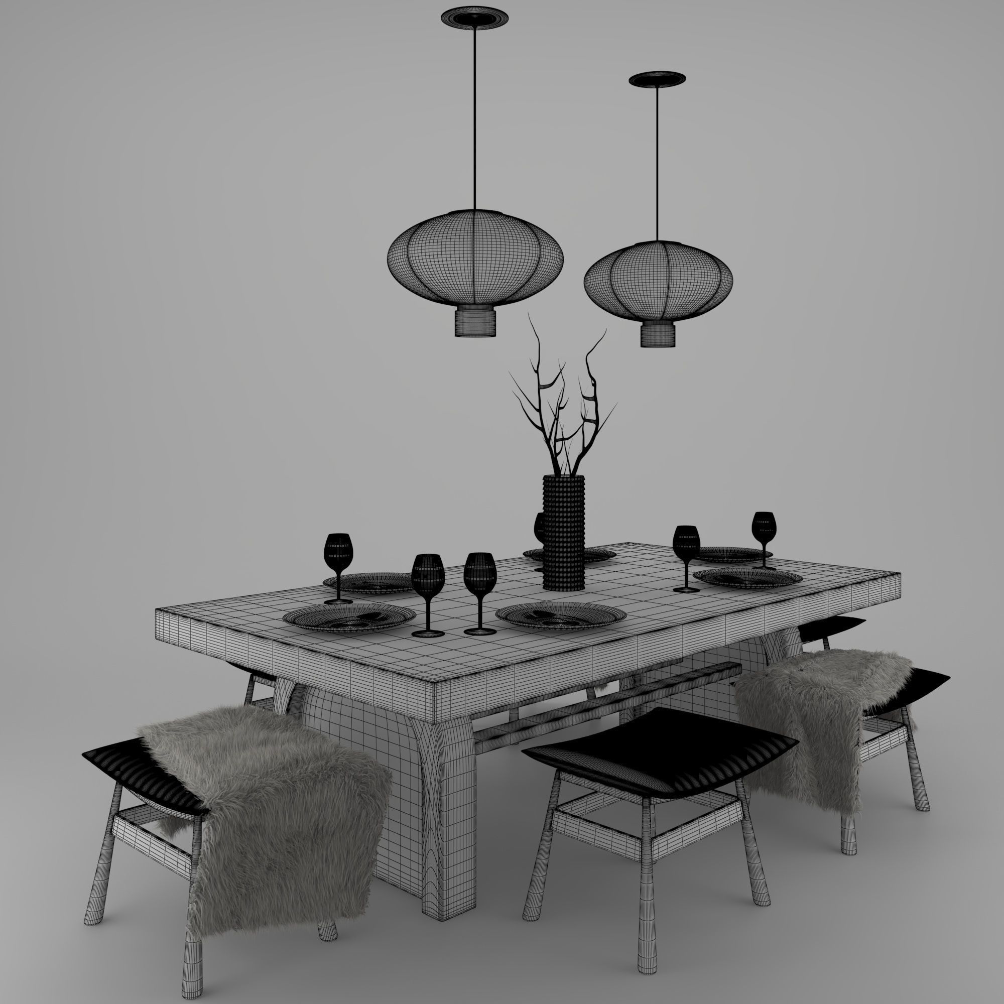 Table and chairs 3D model_5