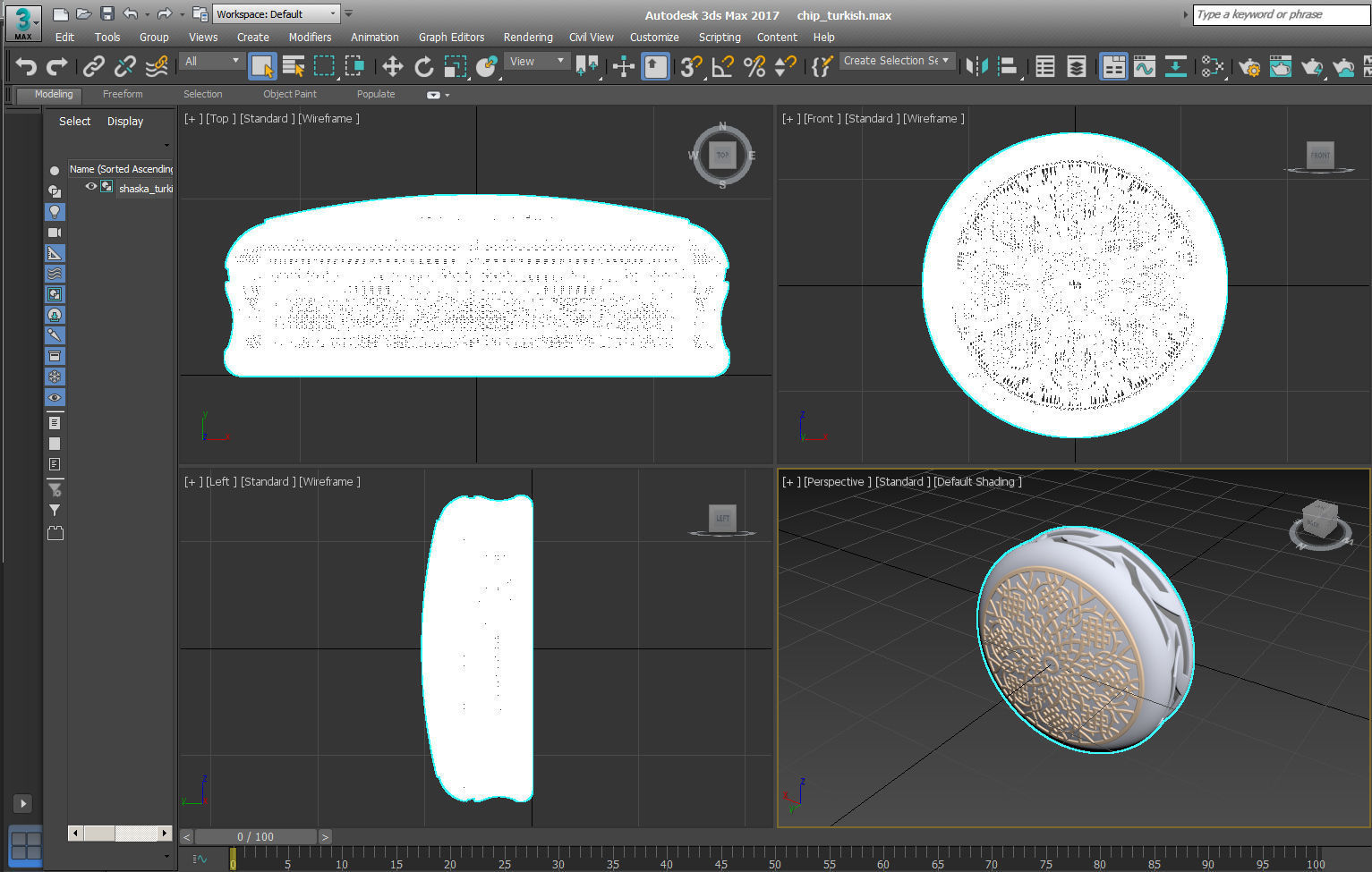 Chip Backgammon Checkers Turkish pattern style 3D printably 3D print model_4