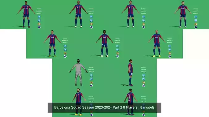 Barcelona Squad Season 2023-2024 Part 2 8 Players 3D Model Collection
