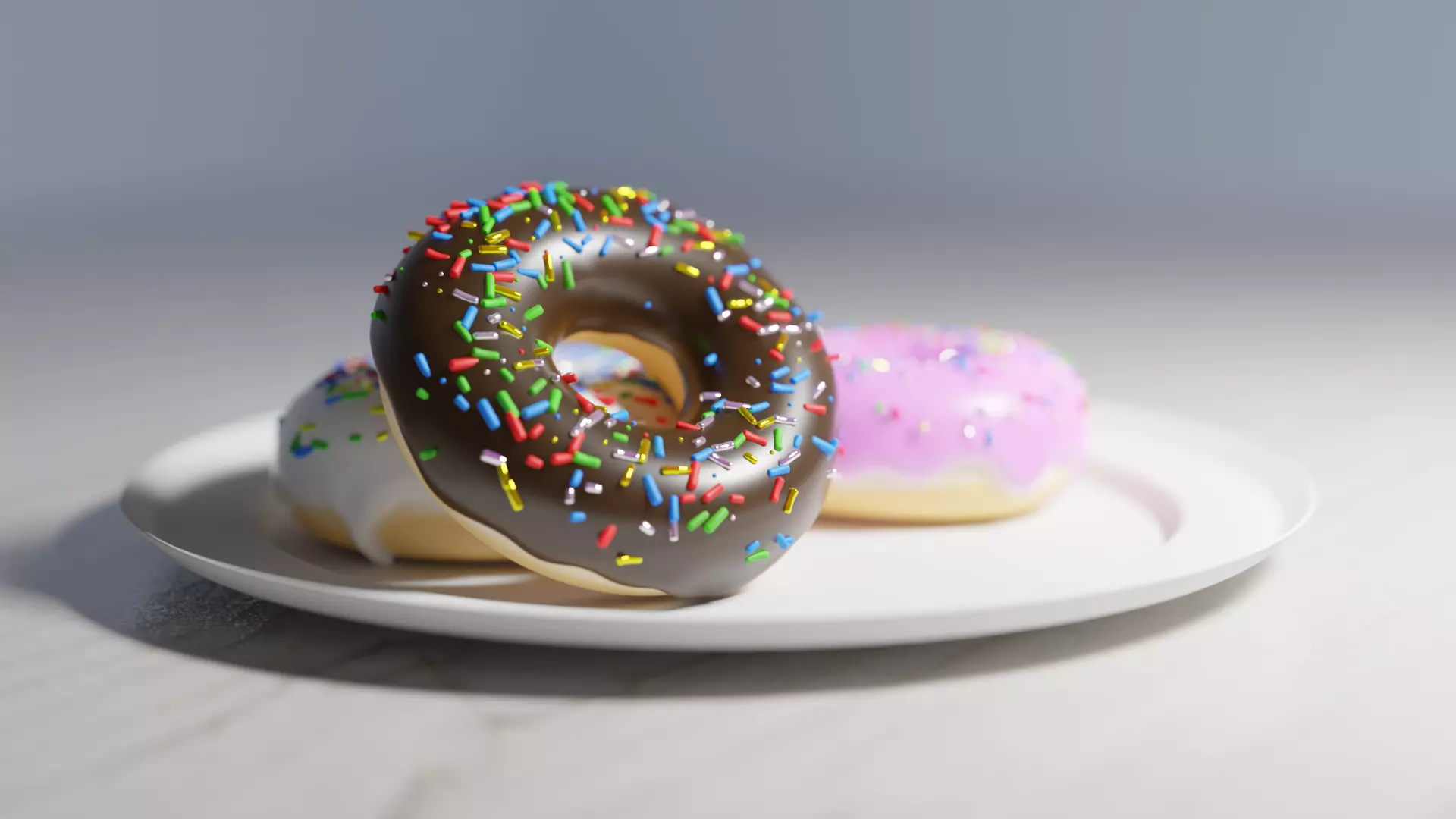 Different Donuts on one plate Low-poly 3D model_0