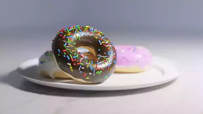 Different Donuts on one plate Low-poly 3D model