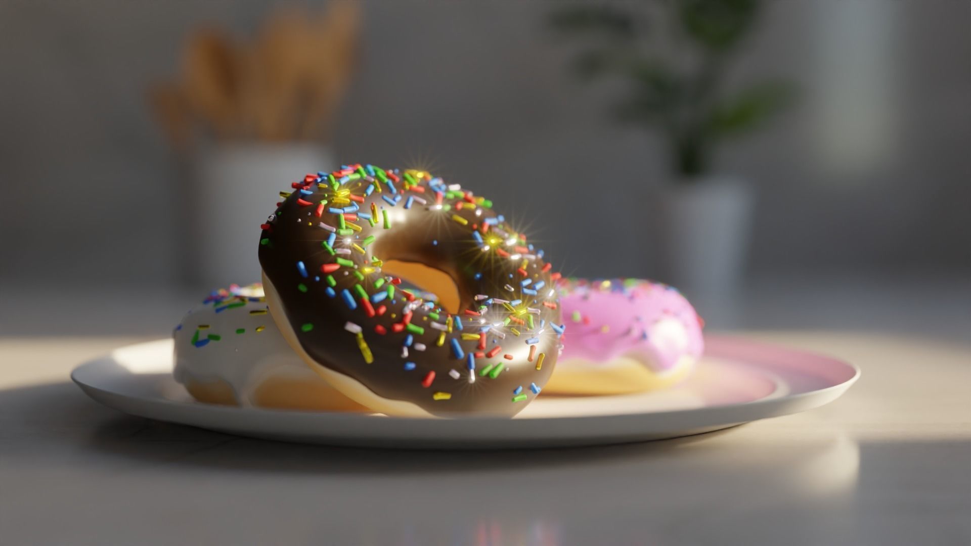 Different Donuts on one plate Low-poly 3D model_1