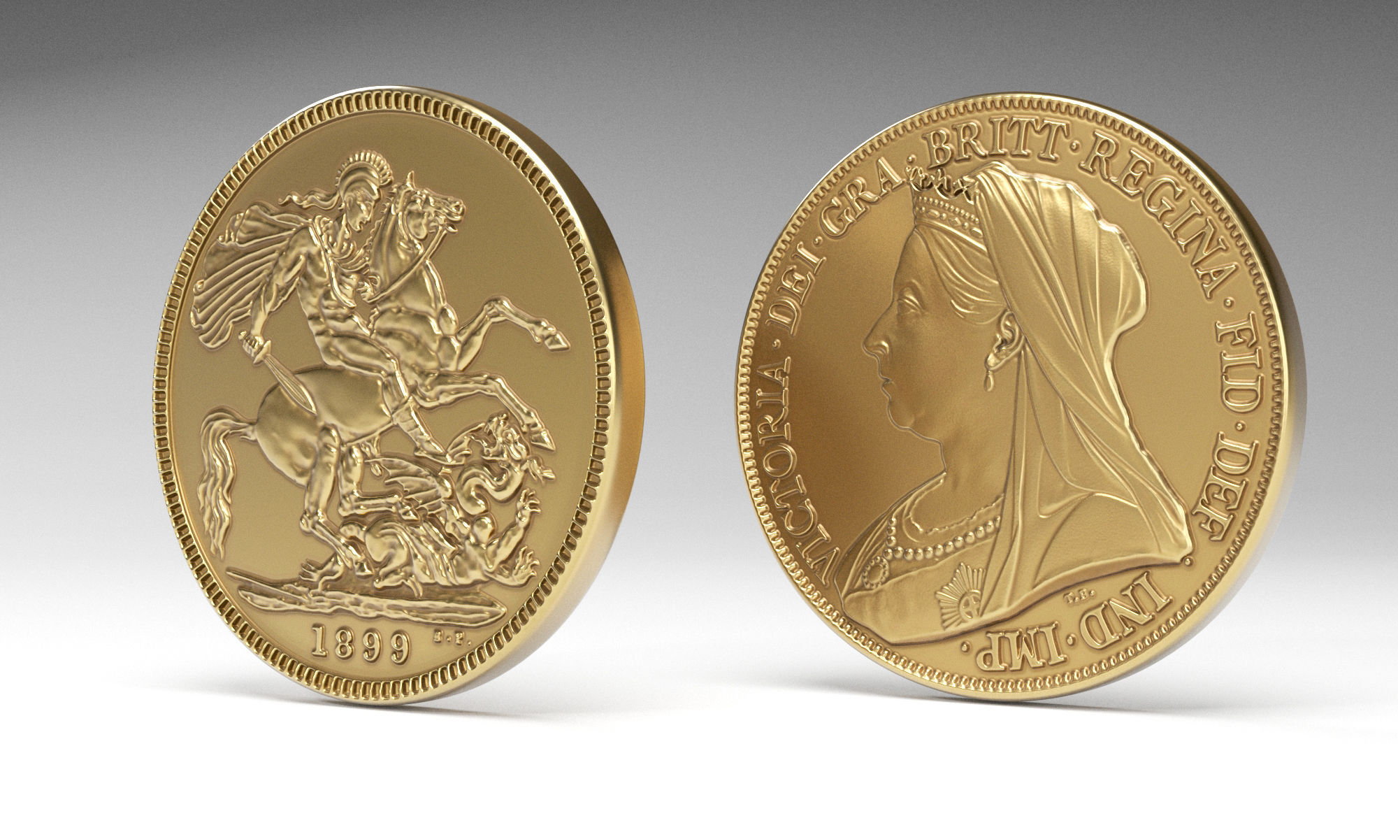 Victoria Gold Sovereign Coin Low-poly 3D model_3