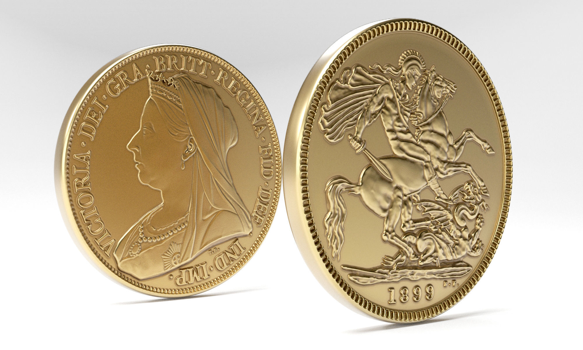 Victoria Gold Sovereign Coin Low-poly 3D model_6