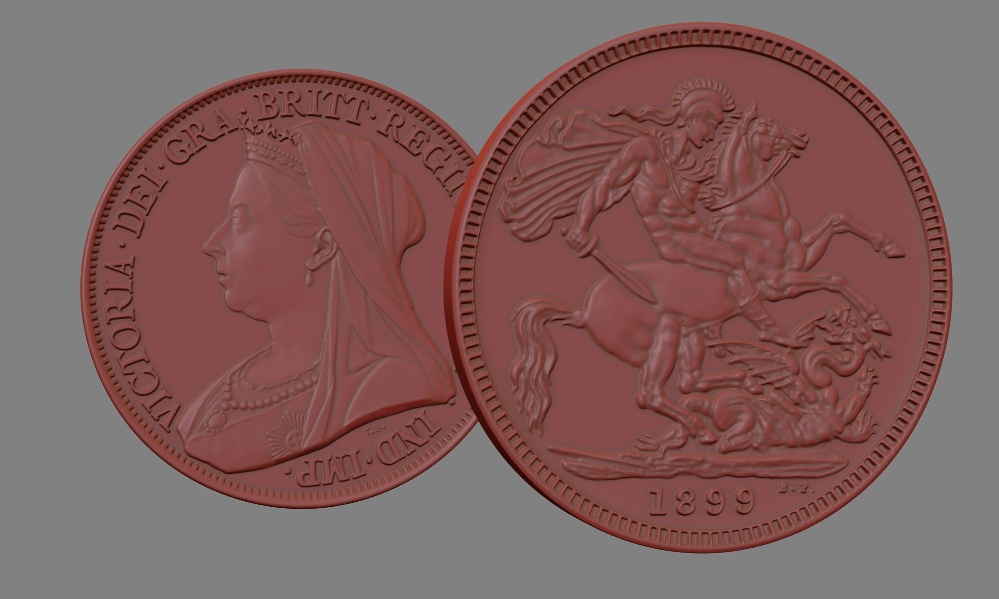 Victoria Gold Sovereign Coin Low-poly 3D model_13