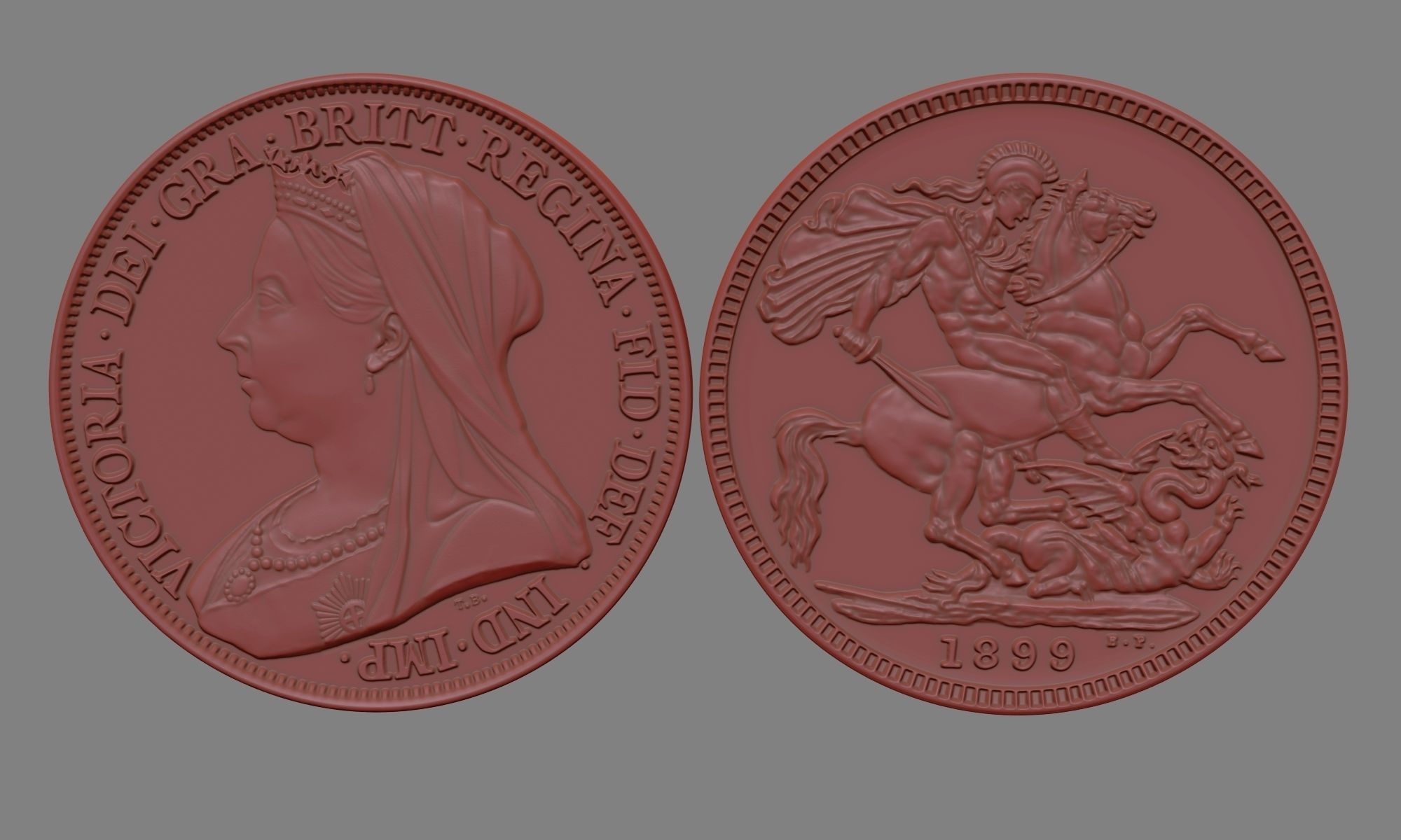 Victoria Gold Sovereign Coin Low-poly 3D model_9