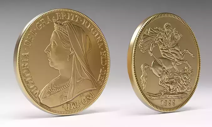 Victoria Gold Sovereign Coin Low-poly 3D model
