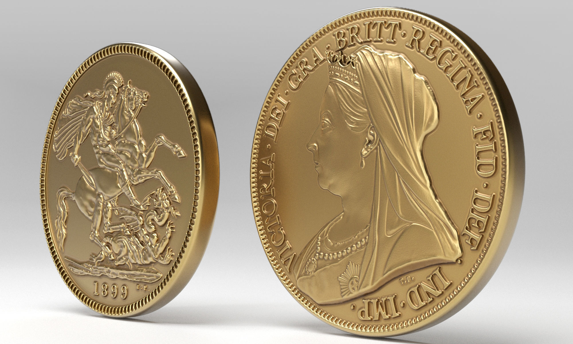 Victoria Gold Sovereign Coin Low-poly 3D model_4