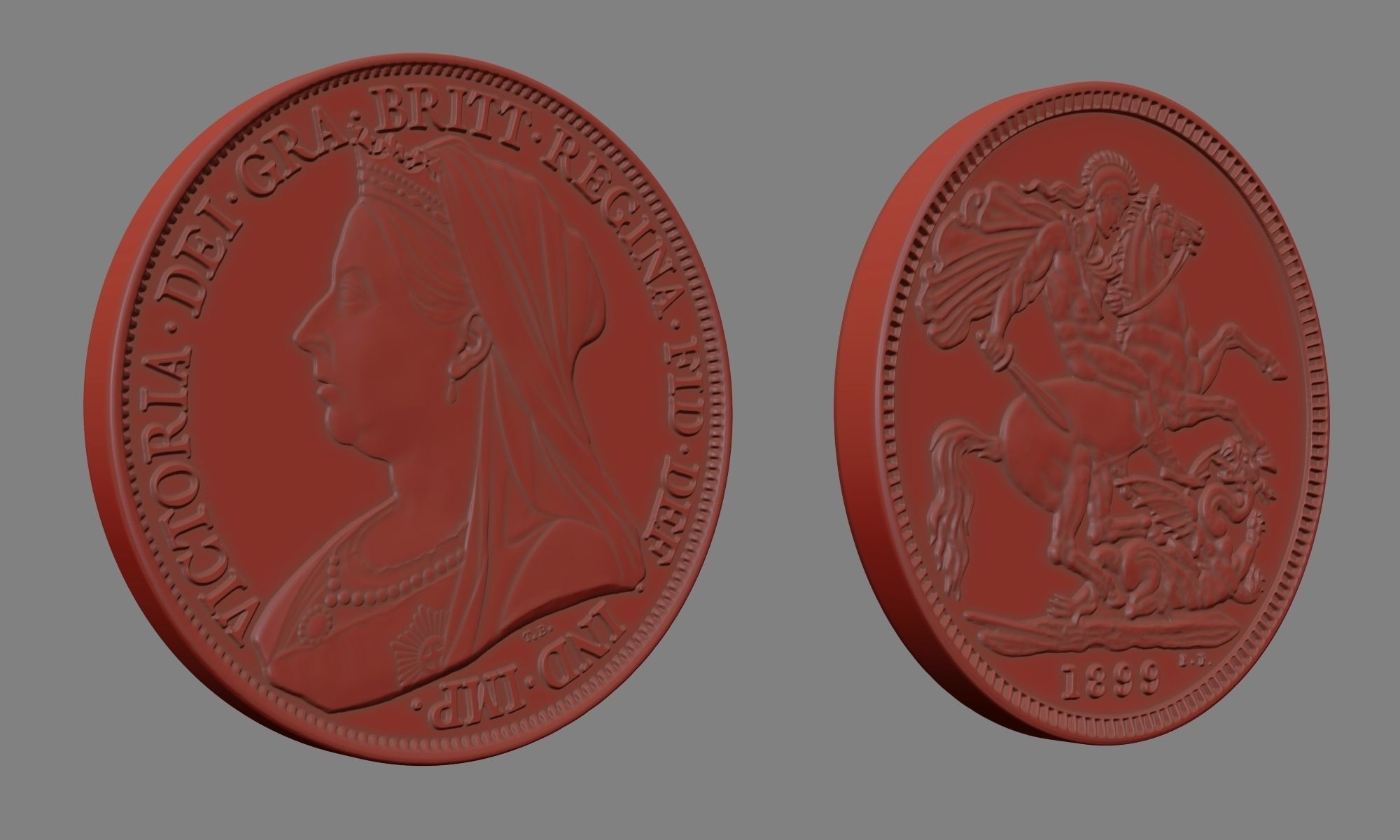 Victoria Gold Sovereign Coin Low-poly 3D model_17