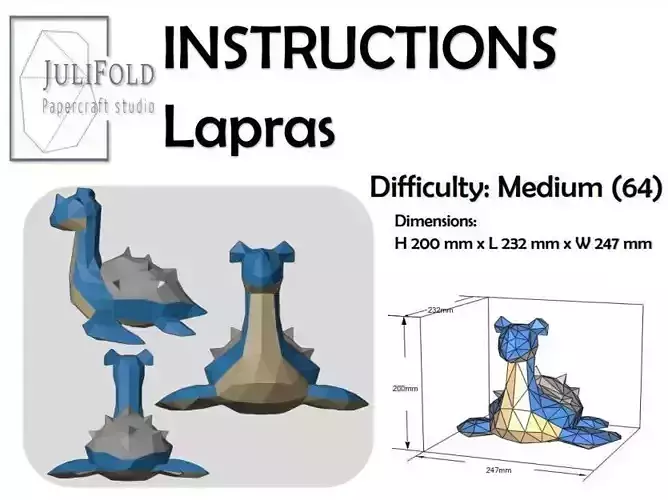 Lapras Pokemon PaperCraft Template 