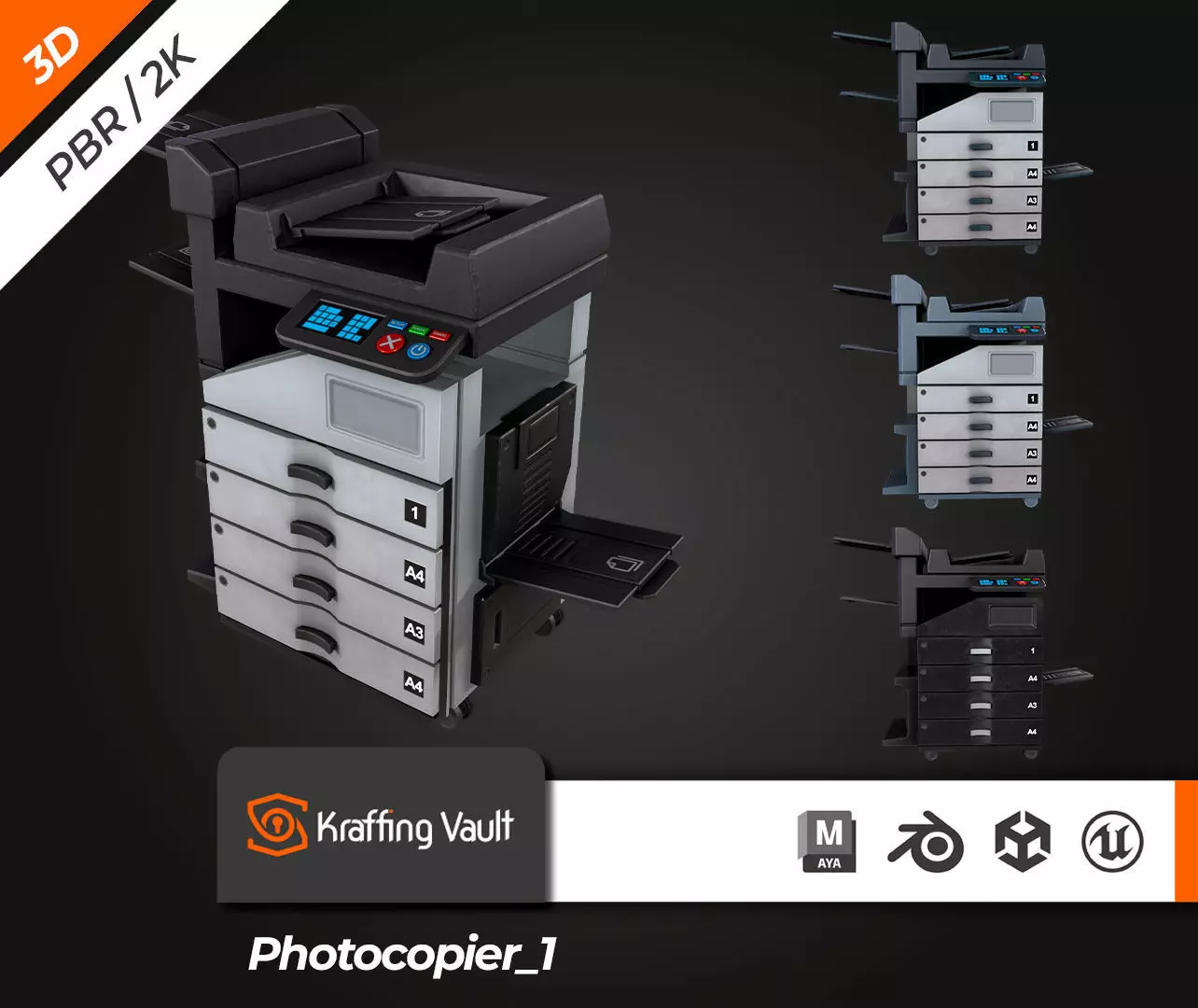 Photocopier Low-poly 3D model_0