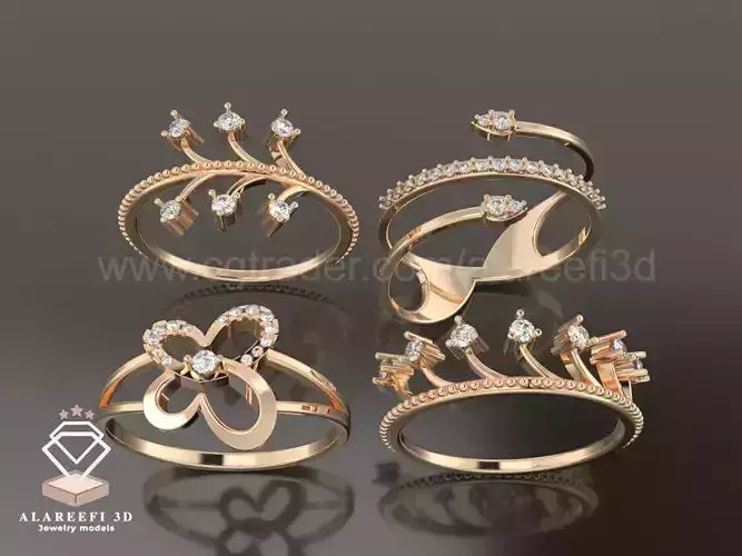 Collection No 5 - 32 Italian Rings Inlaid with gems