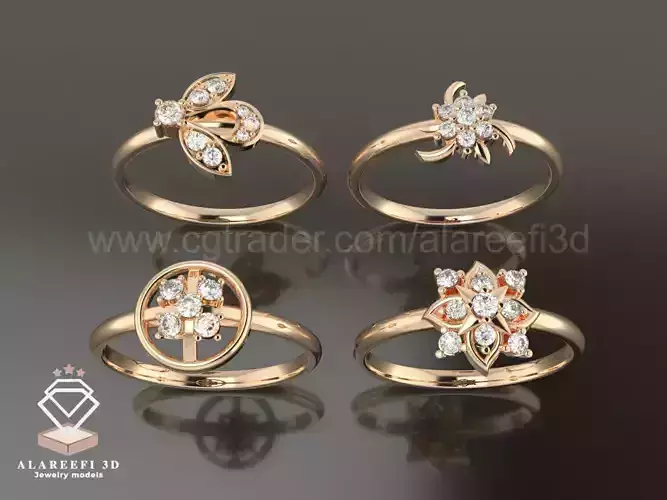 Collection No 7 - 32 Italian Rings Inlaid with gems