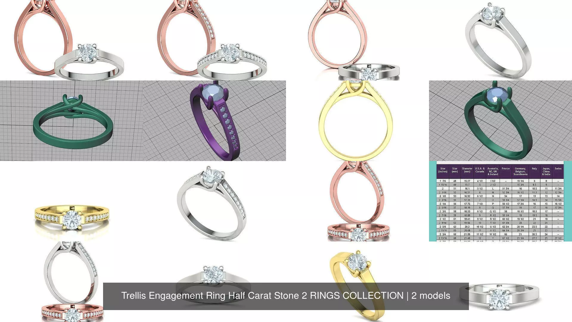 Trellis Engagement Ring Half Carat Stone 2 RINGS COLLECTION _1