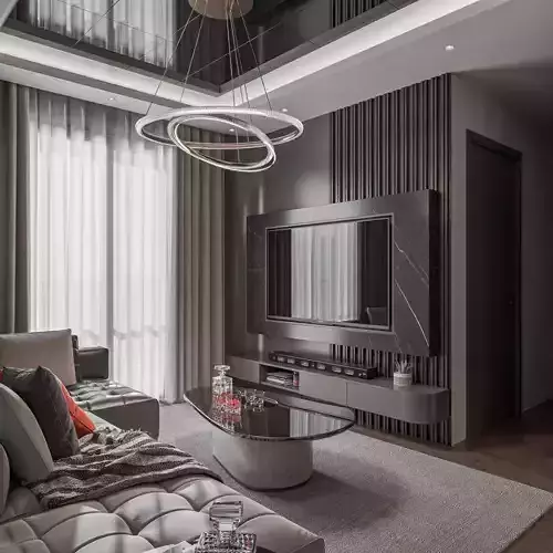 Modern luxury Living room and kitchen interior design 