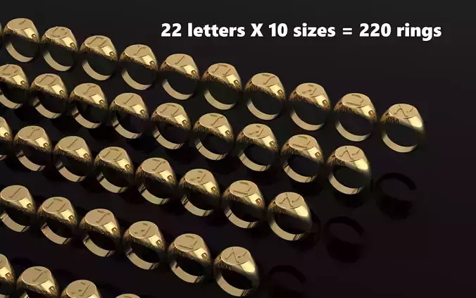 Hebrew alphabet signet ring 10 sizes 3D print model
