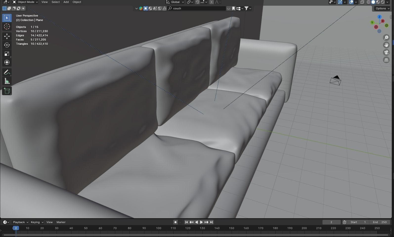 black couch with red pillows 3D model_9