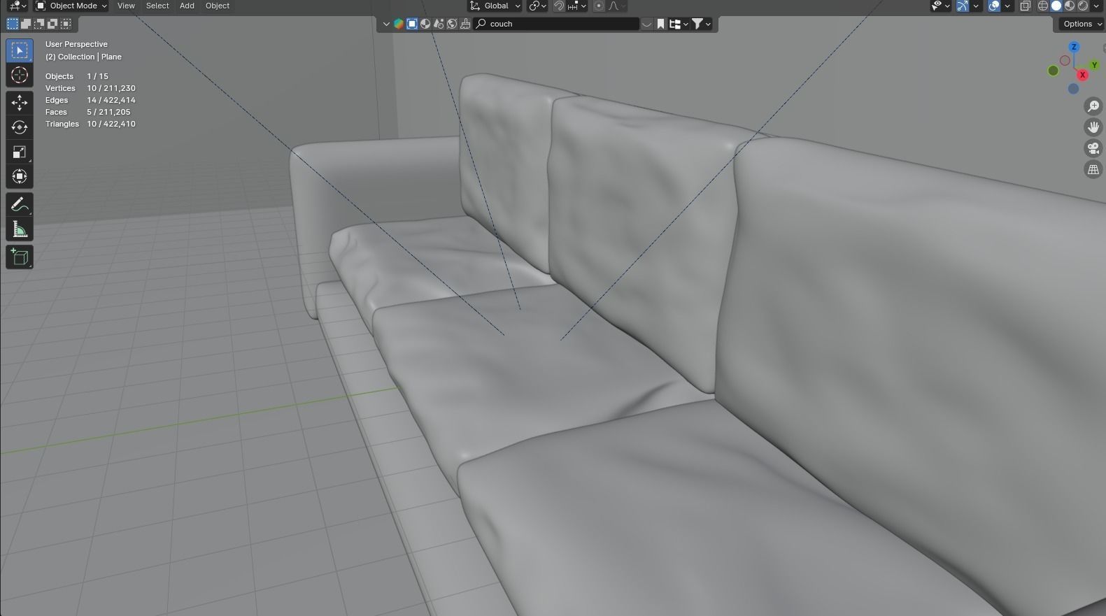 black couch with red pillows 3D model_7