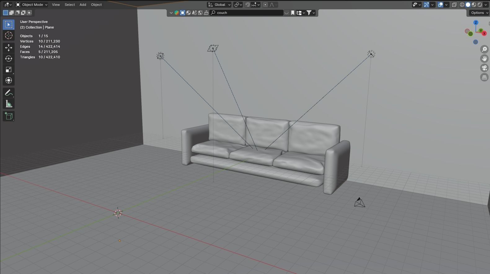 black couch with red pillows 3D model_12