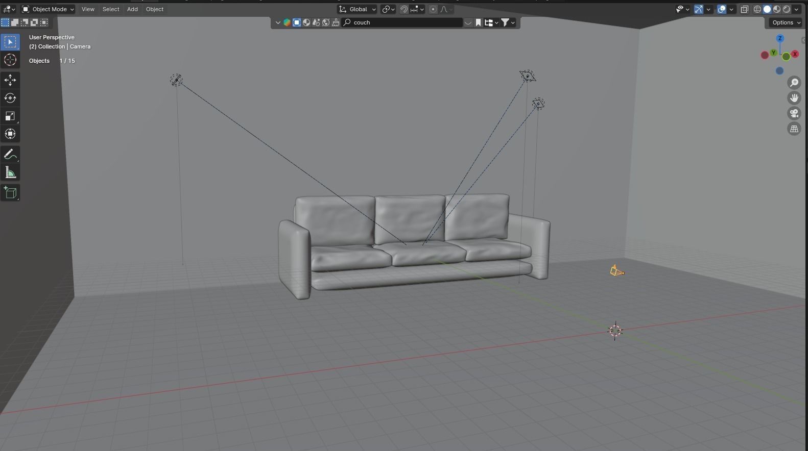black couch with red pillows 3D model_11