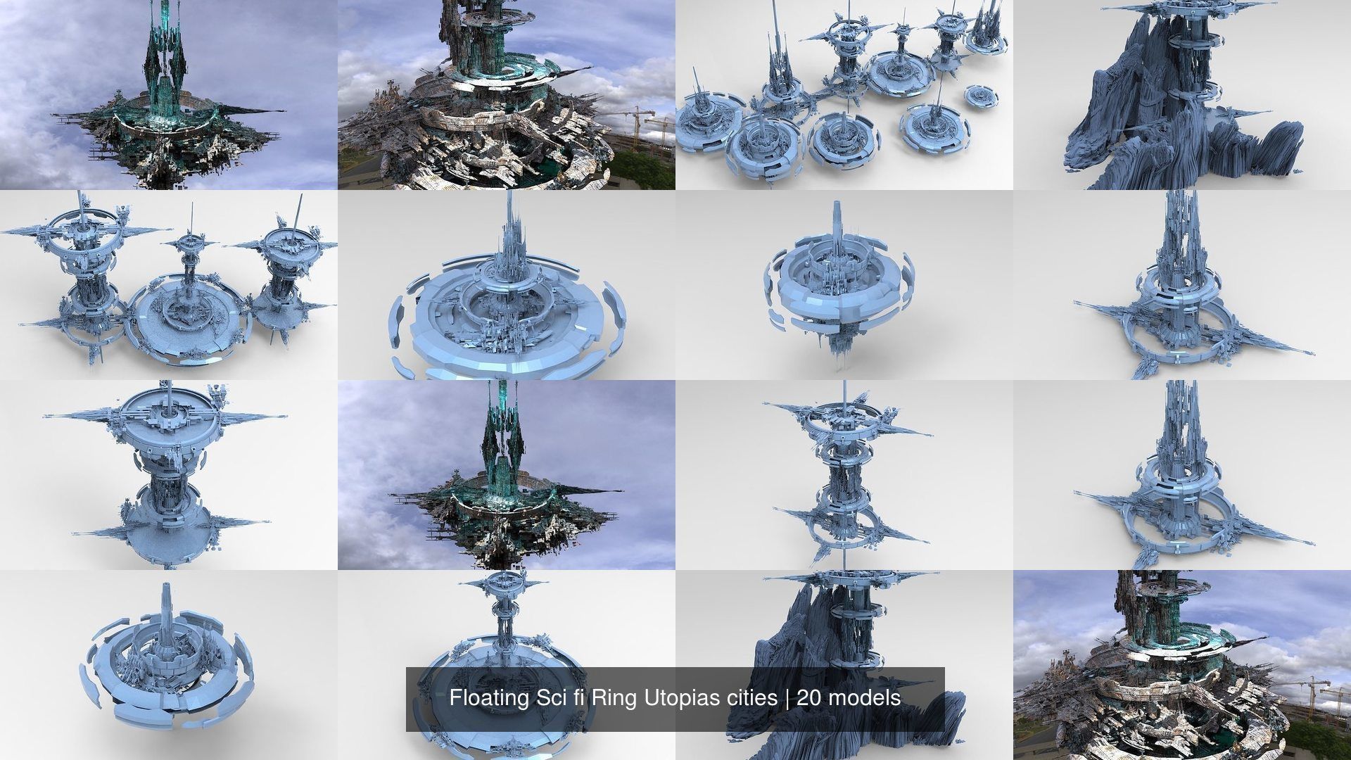 Floating Sci fi Ring Utopias cities 3D Model Collection_2