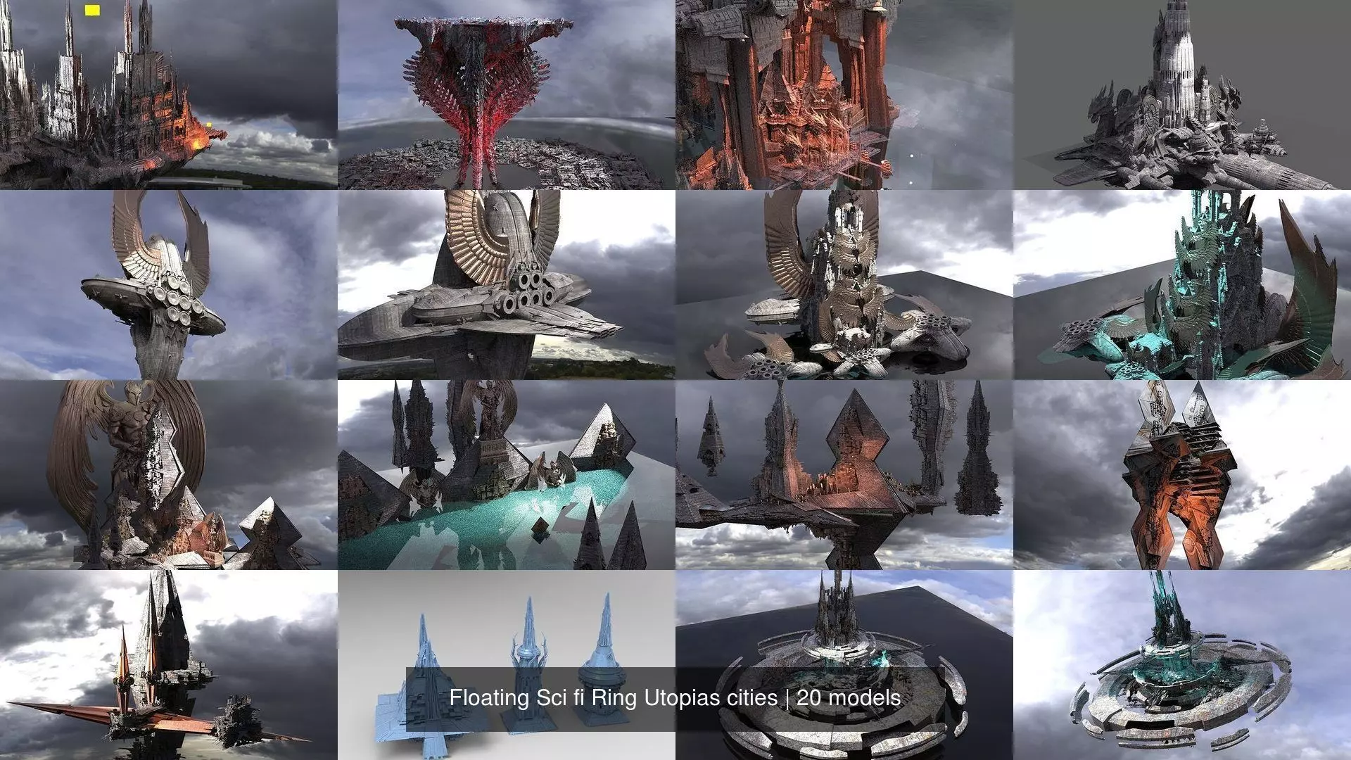 Floating Sci fi Ring Utopias cities 3D Model Collection_0