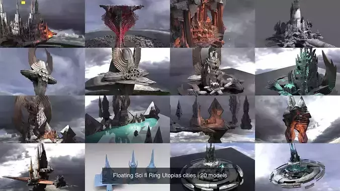 Floating Sci fi Ring Utopias cities 3D Model Collection