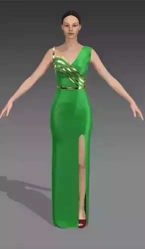 Dress green silk satin fabric and gold 