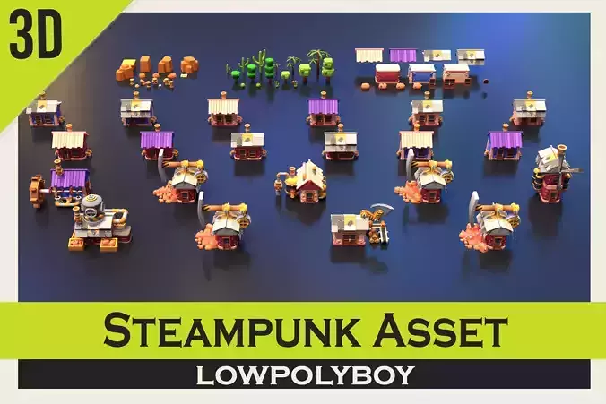 Steampunk Modular Asset Low-poly 3D model