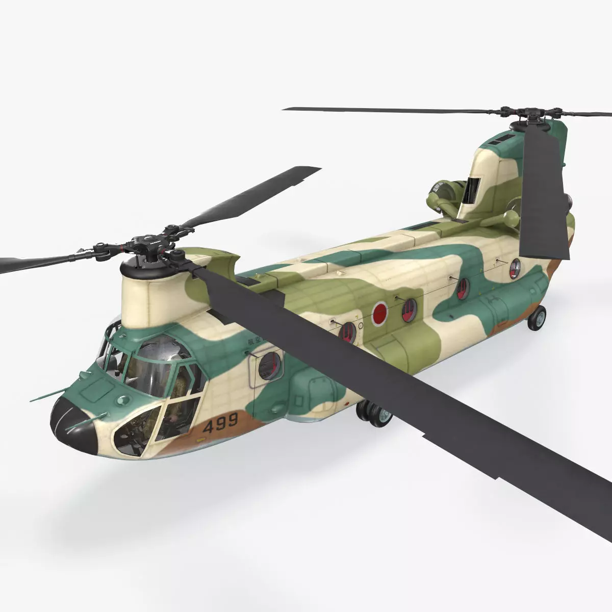 CH-47J Chinook JASDF Complex Animation Low-poly 3D model_0