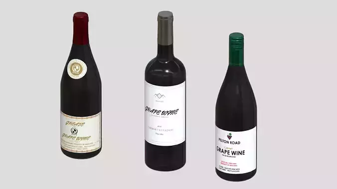 3 Wine Bottles Low Poly PBR Low-poly 3D model