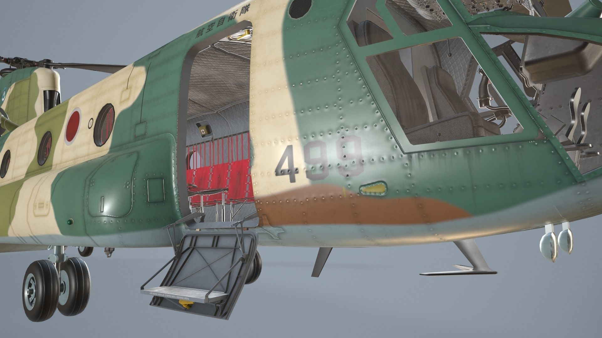 CH-47J Chinook JASDF Static Low-poly 3D model_17