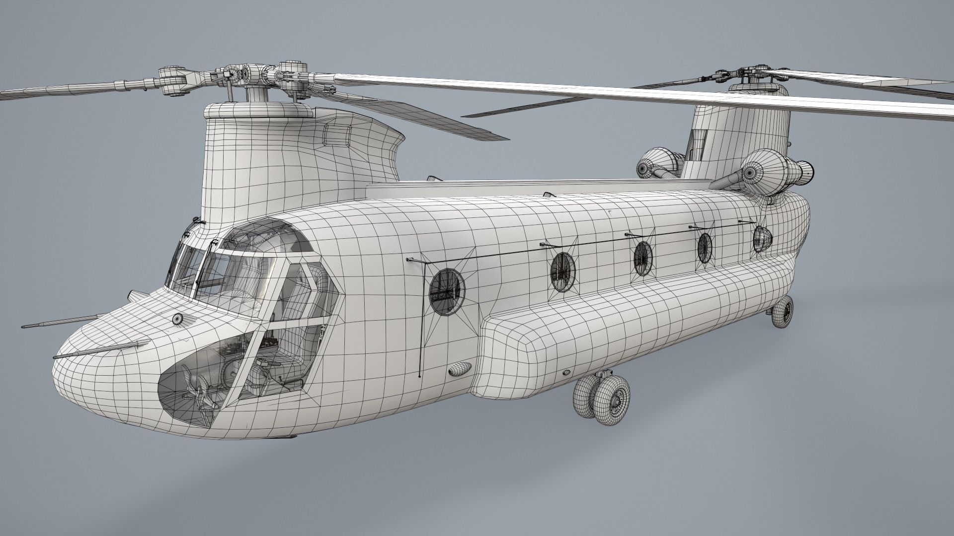 CH-47J Chinook JASDF Static Low-poly 3D model_28