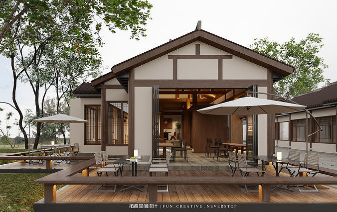 Elegant New Chinese Style Coffee Shop 3D Model and CAD Drawings 3D model