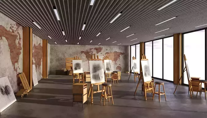 Photorealistic Studio Arts Interior Scene 3D model Low-poly 3D model